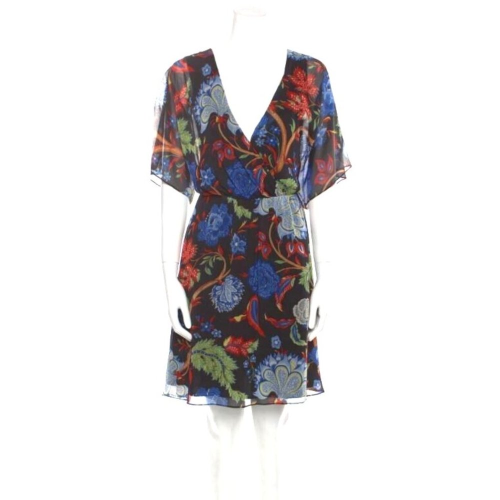 Alice + Olivia Cay Dress Black Floral Mini Size 2 V Neck Short Sleeve Babydoll - Picture 5 of 5